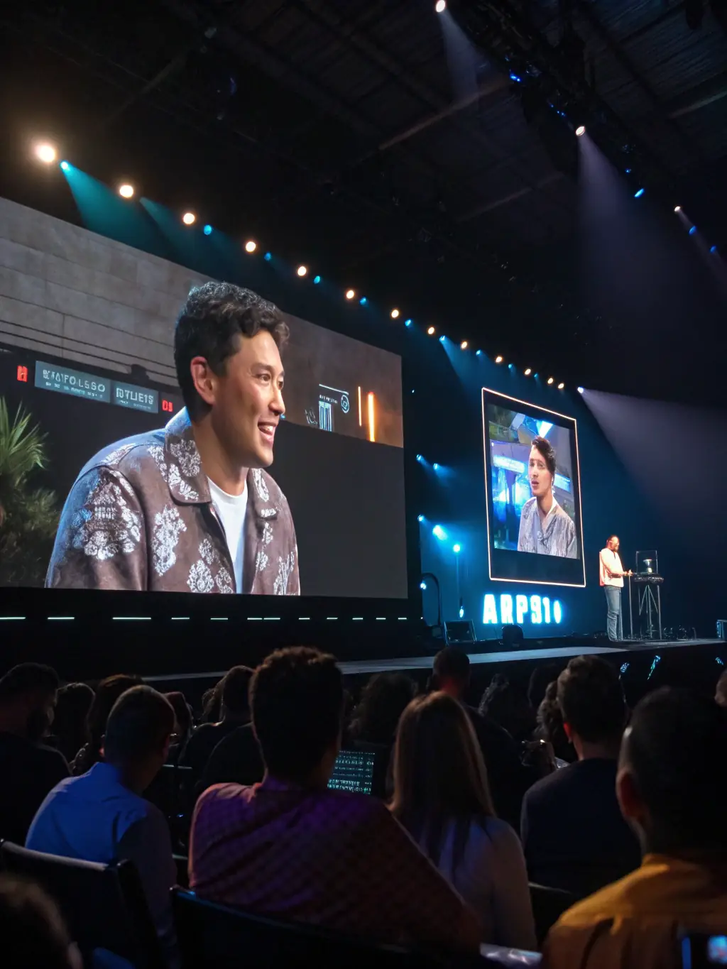 A stylized image of an AI companion facilitating a virtual movie night with multiple users, fostering a sense of community and shared experience.