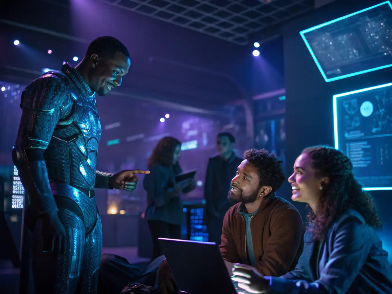 A vibrant scene of users interacting in a live streaming session, with AI-generated avatars and real-time feedback mechanisms enhancing the experience.