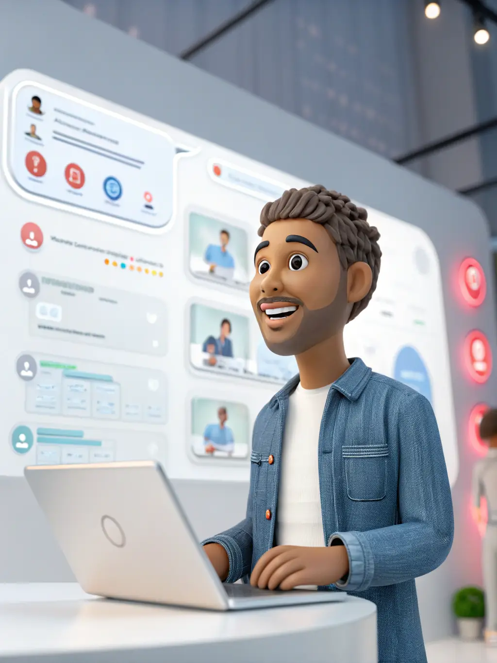 An illustration depicting an AI companion engaging in a live chat with a user, offering advice and support on film-related topics.