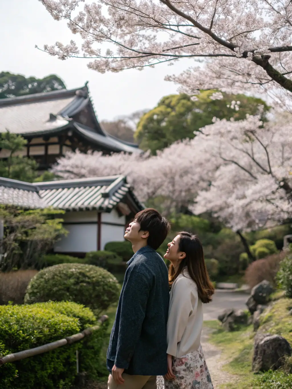 A scene from an AI-created romantic drama, featuring two characters in a heartfelt embrace against a backdrop of cherry blossoms, used to highlight the emotional depth of AI storytelling on Mahua mv.